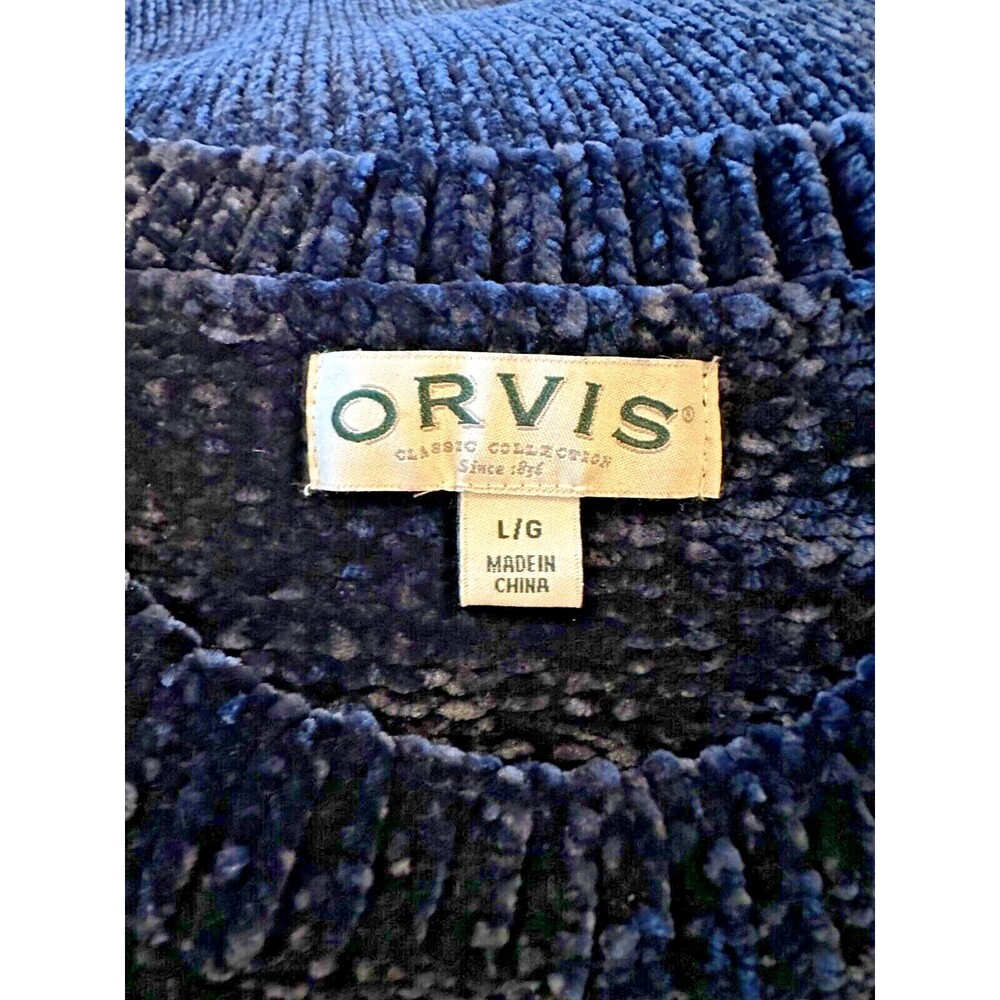 Orvis Classic Collection Women's L Large Blue Chenille Soft Velvety Sweater - Picture 5 of 5